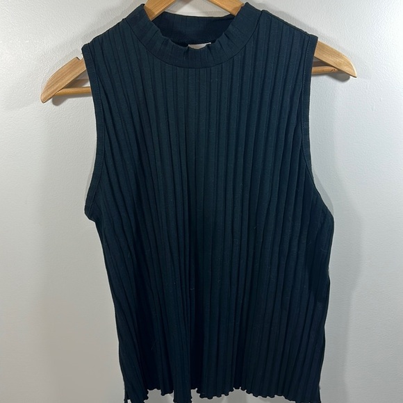 a new‎ day black ribbed black high mock neck muscle tee Woman's Large - Picture 1 of 5